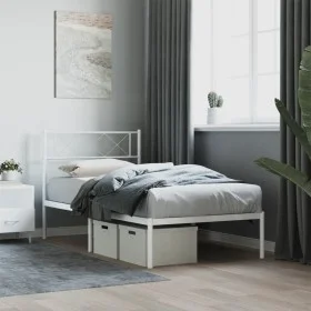 Metal bed frame with white headboard 90x190 cm by vidaXL, Beds and slatted bases - Ref: Foro24-372318, Price: 62,70 €, Discou...