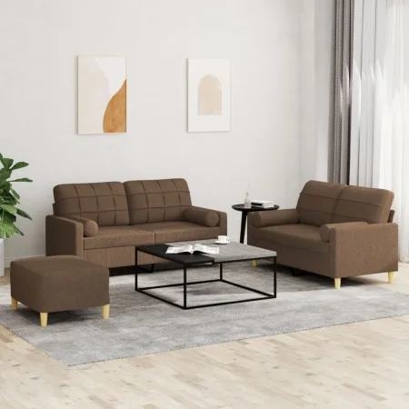 Juego de sofás con cojines 3 piezas tela marrón de vidaXL, Sofás - Ref: Foro24-3201301, Precio: 472,23 €, Descuento: %