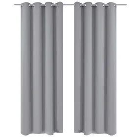 2 cortinas grises oscuras con anillas metálicas, blackout 135 x 245 cm de vidaXL, Cortinas y visillos - Ref: Foro24-130375, P...