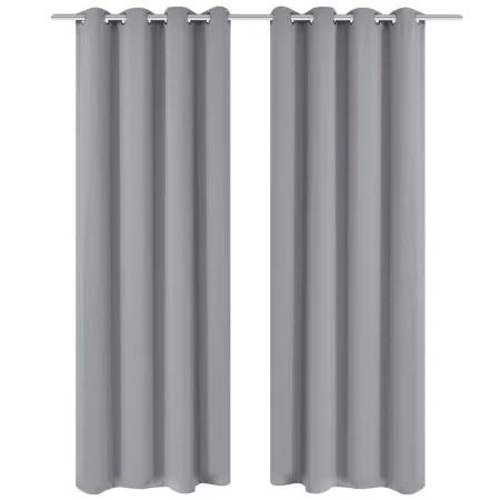 2 cortinas grises oscuras con anillas metálicas, blackout 135 x 245 cm de vidaXL, Cortinas y visillos - Ref: Foro24-130375, P...