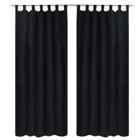2 cortinas negras micro-satinadas con trabillas, 140 x 225 cm de vidaXL, Cortinas y visillos - Ref: Foro24-130354, Precio: 26...