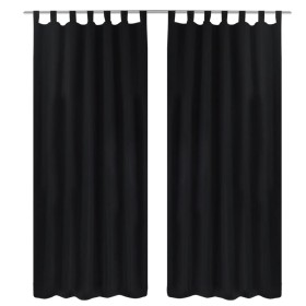 2 cortinas negras micro-satinadas con trabillas, 140 x 175 cm de vidaXL, Cortinas y visillos - Ref: Foro24-130353, Precio: 27...