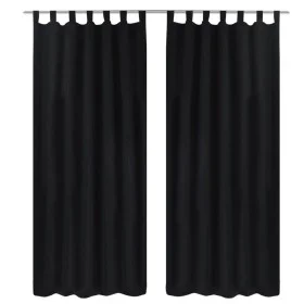 2 cortinas negras micro-satinadas con trabillas, 140 x 175 cm de vidaXL, Cortinas y visillos - Ref: Foro24-130353, Precio: 26...