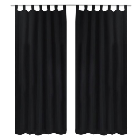 2 cortinas negras micro-satinadas con trabillas, 140 x 175 cm de vidaXL, Cortinas y visillos - Ref: Foro24-130353, Precio: 27...
