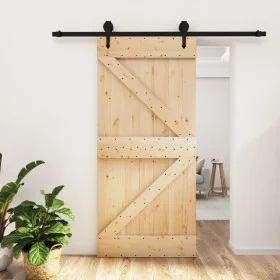 Puerta corredera con herrajes madera maciza de pino 95x210 cm de vidaXL, Puertas - Ref: Foro24-3203229, Precio: 205,54 €, Des...