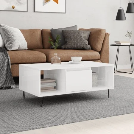 Mesa de centro madera contrachapada blanco brillo 90x50x36,5 cm de vidaXL, Mesas de centro - Ref: Foro24-830590, Precio: 67,1...