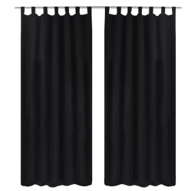 2 cortinas negras micro-satinadas con trabillas, 140 x 245 cm de vidaXL, Cortinas y visillos - Ref: Foro24-130355, Precio: 37...