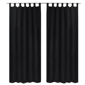 2 cortinas negras micro-satinadas con trabillas, 140 x 245 cm de vidaXL, Cortinas y visillos - Ref: Foro24-130355, Precio: 35...