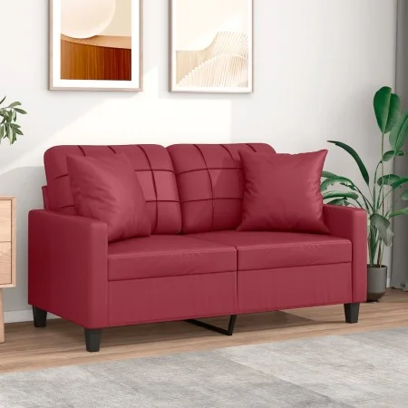 Sofá de 2 plazas con cojines cuero sintético rojo tinto 120 cm de vidaXL, Sofás - Ref: Foro24-3200801, Precio: 212,78 €, Desc...