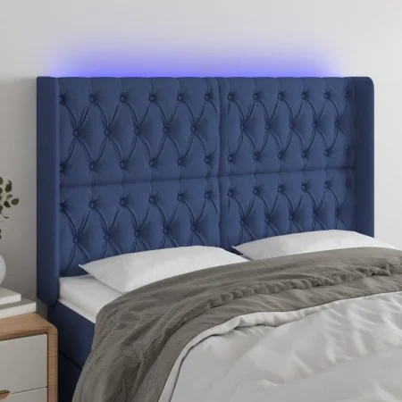 Blue fabric LED headboard 147x16x118/128 cm by vidaXL, Headboards and footboards - Ref: Foro24-3124388, Price: 142,01 €, Disc...