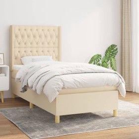 Cama box spring con colchón tela color crema 90x200 cm de vidaXL, Camas y somieres - Ref: Foro24-3132206, Precio: 350,91 €, D...