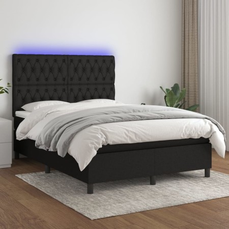 Cama box spring colchón y luces LED tela negro 140x200 cm de vidaXL, Camas y somieres - Ref: Foro24-3135119, Precio: 525,30 €...