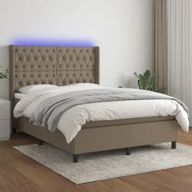 Cama box spring colchón y luces LED tela gris taupe 140x200 cm de vidaXL, Camas y somieres - Ref: Foro24-3138561, Precio: 586...