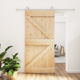 Puerta corredera con herrajes madera maciza de pino 100x210 cm en Puertas | Comprar online en Foru.es