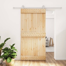 Puerta corredera con herrajes madera maciza de pino 100x210 cm en Puertas | Comprar online en Foru.es