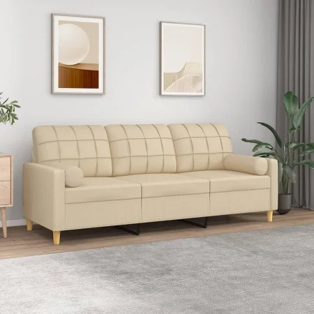 Sofá de 3 plazas con cojines tela color crema 180 cm de vidaXL, Sofás - Ref: Foro24-3200792, Precio: 269,88 €, Descuento: %