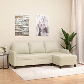 Sofá de 3 plazas con taburete cuero sintético crema 180 cm de vidaXL, Sofás - Ref: Foro24-3201025, Precio: 304,18 €, Descuent...