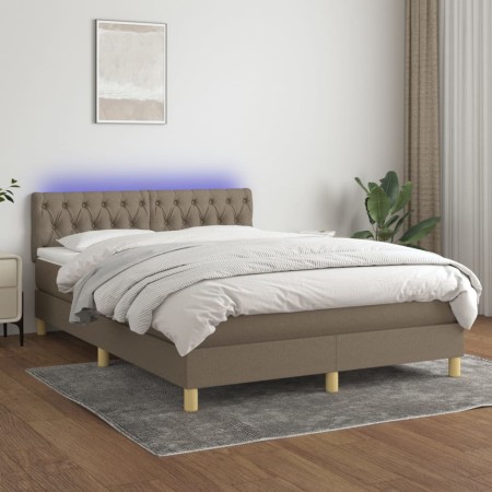 Cama box spring colchón y luces LED tela gris taupe 140x190 cm de vidaXL, Camas y somieres - Ref: Foro24-3133953, Precio: 465...