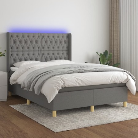 Cama box spring colchón y luces LED tela gris oscuro 140x200 cm de vidaXL, Camas y somieres - Ref: Foro24-3139118, Precio: 52...