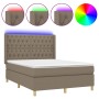 Cama box spring colchón y luces LED tela gris taupe 140x190 cm de vidaXL, Camas y somieres - Ref: Foro24-3139113, Precio: 563...