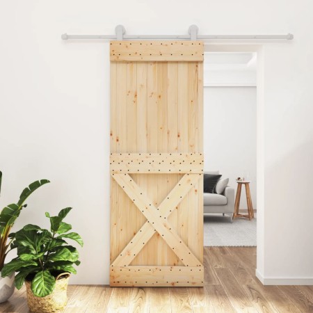 Puerta corredera con herrajes madera maciza de pino 80x210 cm en Puertas | Comprar online en Foru.es