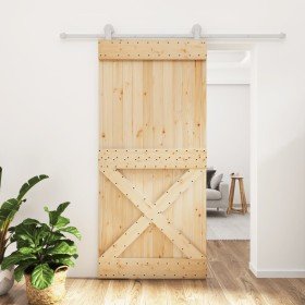 Puerta corredera con herrajes madera maciza de pino 95x210 cm en Puertas | Comprar online en Foru.es