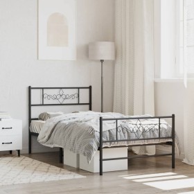 Estructura de cama con cabecero y estribo metal negro 100x190cm de vidaXL, Camas y somieres - Ref: Foro24-355279, Precio: 72,...