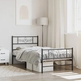 Estructura de cama con cabecero y estribo metal negro 100x190cm de vidaXL, Camas y somieres - Ref: Foro24-355279, Precio: 73,...