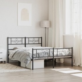Estructura de cama cabecero y estribo metal negro 140x190 cm de vidaXL, Camas y somieres - Ref: Foro24-355285, Precio: 110,44...