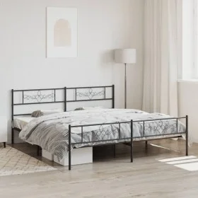 Black metal headboard and footboard bed frame 193x203cm by vidaXL, Beds and slatted bases - Ref: Foro24-355291, Price: 125,60...