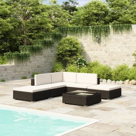 6-piece garden furniture set and black synthetic rattan cushions by vidaXL, Garden sets - Ref: Foro24-41257, Price: 481,80 €,...