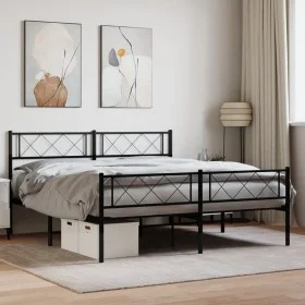 Black metal headboard and footboard bed frame 140x190 cm by vidaXL, Beds and slatted bases - Ref: Foro24-372295, Price: 92,30...
