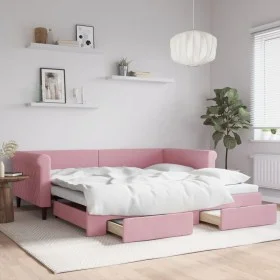 Sofá cama nido con cajones terciopelo rosa 100x200 cm de , Camas y somieres - Ref: Foro24-3197829, Precio: 300,81 €, Descuent...