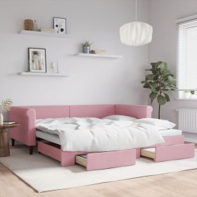 Sofá cama nido con cajones terciopelo rosa 100x200 cm de , Camas y somieres - Ref: Foro24-3197829, Precio: 305,31 €, Descuent...