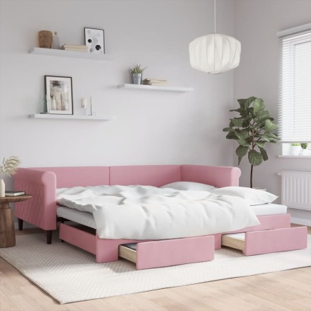 Sofá cama nido con cajones terciopelo rosa 100x200 cm de , Camas y somieres - Ref: Foro24-3197829, Precio: 305,31 €, Descuent...
