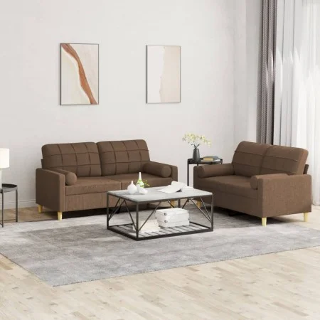 Sofa set with cushions 2 pieces brown fabric by , Sofas - Ref: Foro24-3201293, Price: 412,28 €, Discount: %