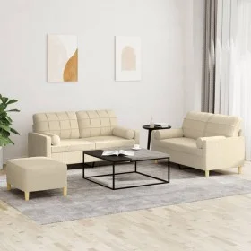 Sofagarnitur mit Kissen, 3-teilig, cremefarbener Stoff von , Sofas - Ref: Foro24-3201300, Preis: 456,55 €, Rabatt: %