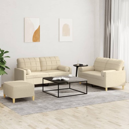 Juego de sofás con cojines 3 piezas tela crema de , Sofás - Ref: Foro24-3201300, Precio: 448,33 €, Descuento: %