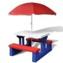 Mesa de picnic y bancos para niños y sombrilla multicolor de vidaXL, Mesas de jardín - Ref: Foro24-41455, Precio: 87,06 €, De...