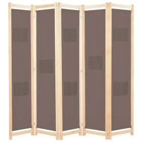 Biombo divisor de 5 paneles de tela marrón 200x170x4 cm de , Divisores de ambientes - Ref: Foro24-248181, Precio: 76,59 €, De...
