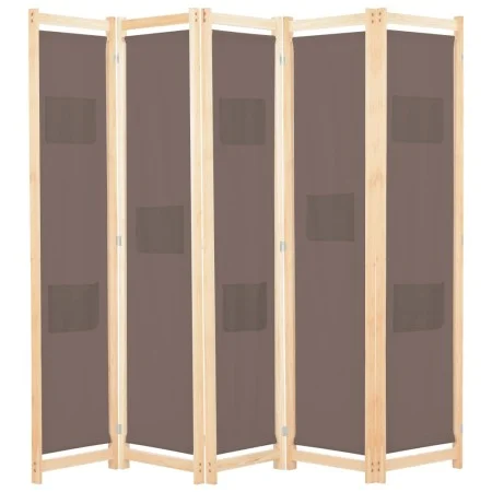 Biombo divisor de 5 paneles de tela marrón 200x170x4 cm de , Divisores de ambientes - Ref: Foro24-248181, Precio: 76,59 €, De...
