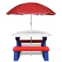 Mesa de picnic y bancos para niños y sombrilla multicolor de vidaXL, Mesas de jardín - Ref: Foro24-41455, Precio: 87,06 €, De...