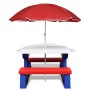 Mesa de picnic y bancos para niños y sombrilla multicolor de vidaXL, Mesas de jardín - Ref: Foro24-41455, Precio: 88,98 €, De...