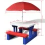 Mesa de picnic y bancos para niños y sombrilla multicolor de vidaXL, Mesas de jardín - Ref: Foro24-41455, Precio: 87,06 €, De...