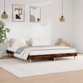 Estructura de cama madera de ingeniería roble ahumado 160x200cm de , Camas y somieres - Ref: Foro24-832026, Precio: 121,38 €,...