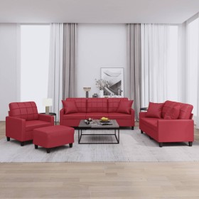 Juego de sofás con cojines 4 piezas cuero sintético rojo tinto de , Sofás - Ref: Foro24-3201356, Precio: 698,99 €, Descuento: %