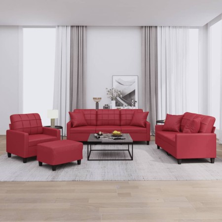 Juego de sofás con cojines 4 piezas cuero sintético rojo tinto de , Sofás - Ref: Foro24-3201356, Precio: 698,99 €, Descuento: %