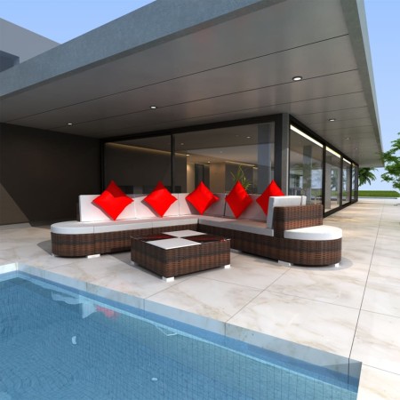Set muebles de jardín 8 piezas y cojines ratán sintético marrón de vidaXL, Conjuntos de jardín - Ref: Foro24-41266, Precio: 8...