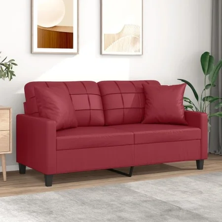 Sofá de 2 plazas con cojines cuero sintético rojo tinto 140 cm de , Sofás - Ref: Foro24-3200806, Precio: 268,28 €, Descuento: %