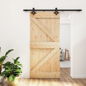 Puerta corredera con herrajes madera maciza de pino 95x210 cm en Puertas | Comprar online en Foru.es